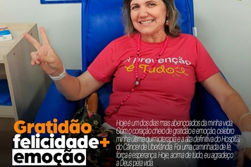 Vereadora Nara Abgail celebra última sessão de quimioterapia e alta definitiva do Hospital do Câncer de Uberlândia